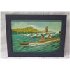 Image 1 : Waikiki Surfing & Canoes Artwork, Framed 18"x13"