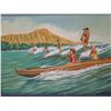 Image 2 : Waikiki Surfing & Canoes Artwork, Framed 18"x13"