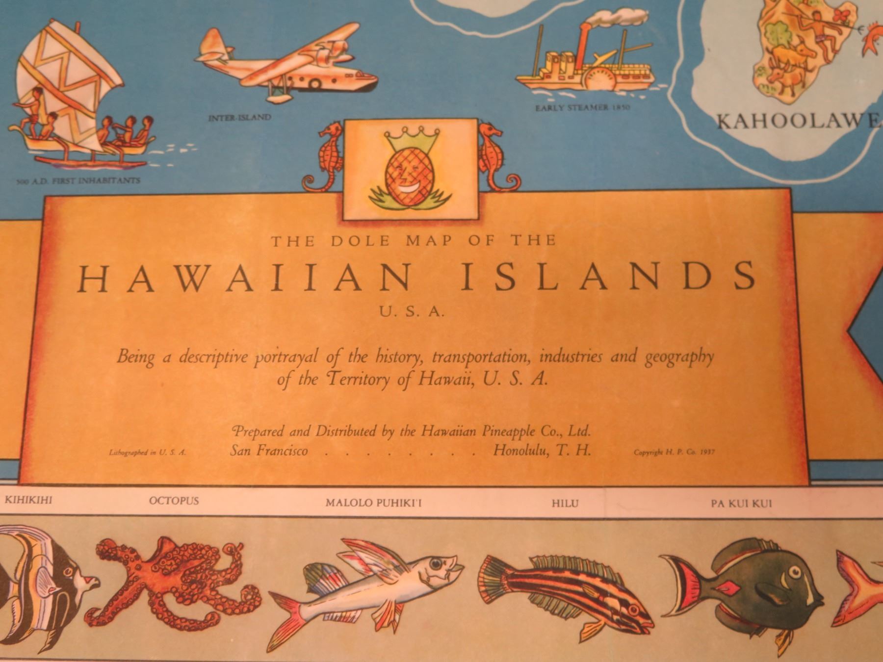 The Dole Map Of The Hawaiian Islands 1937 Linen Backed Poster minor the-dole-map-of-the-hawaiian-islands-1937-linen-backed-poster-minor