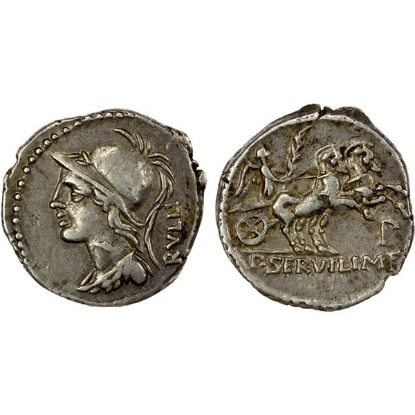 ROMAN REPUBLIC: P. Servilius Rullus, AR denarius (3.81g), Rome, 100 BC, Choice VF
