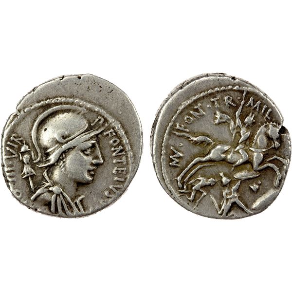 ROMAN REPUBLIC: P. Fonteius Capito, AR denarius (3.78g), Rome, 55 BC, VF
