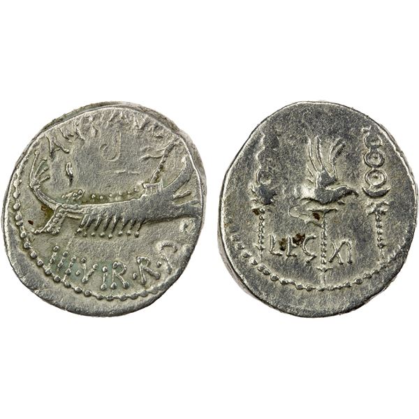ROMAN IMPERATORIAL PERIOD: Mark Antony, as triumvir, AR denarius (3.47g), travelling military mint,