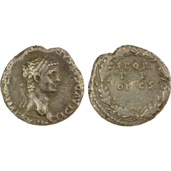 ROMAN EMPIRE: Claudius, 41-54 AD, AR denarius (3.21g), Lugdunum, 50-51 AD, VF