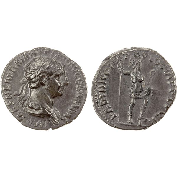 ROMAN EMPIRE: Trajan, 98-117 AD, AR denarius (2.82g), Rome, 114-117 AD, VF