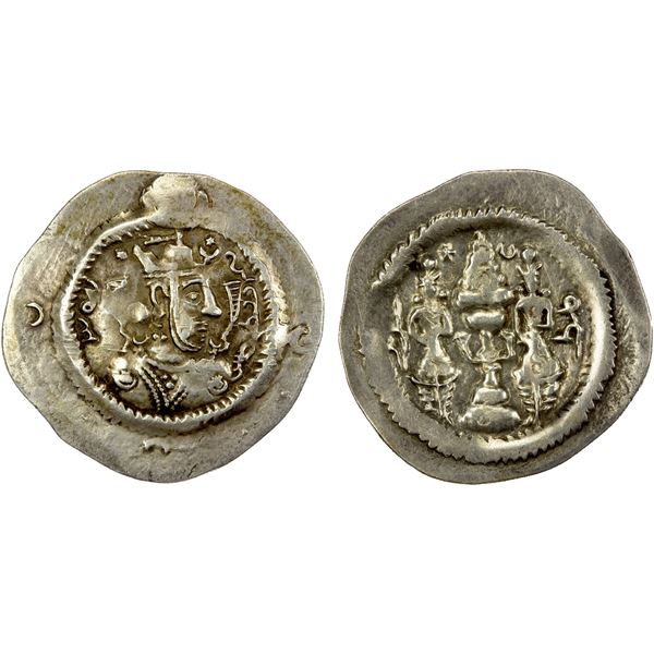 SASANIAN KINGDOM: Khusro I, 531-579, AR drachm (4.05g), ML (Marw), year 6, VF-EF