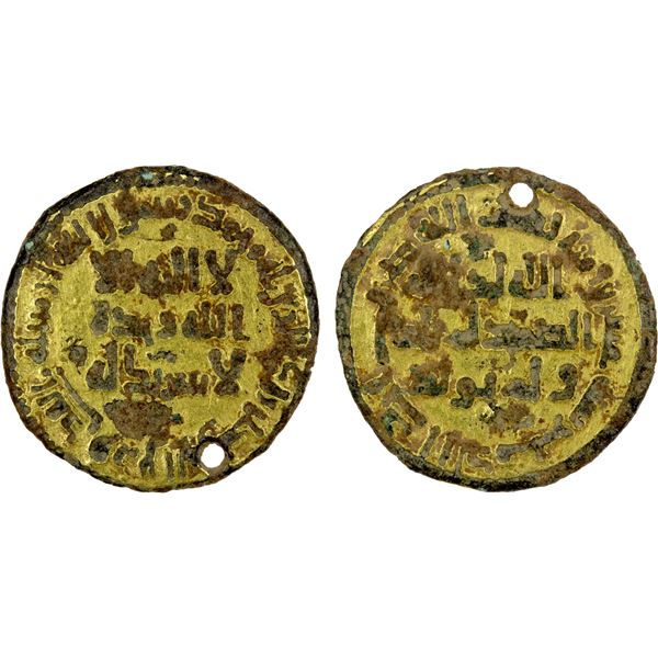 UMAYYAD: Hisham, 724-743, gilt AE "dinar" (2.33g), NM, AH120, F-VF