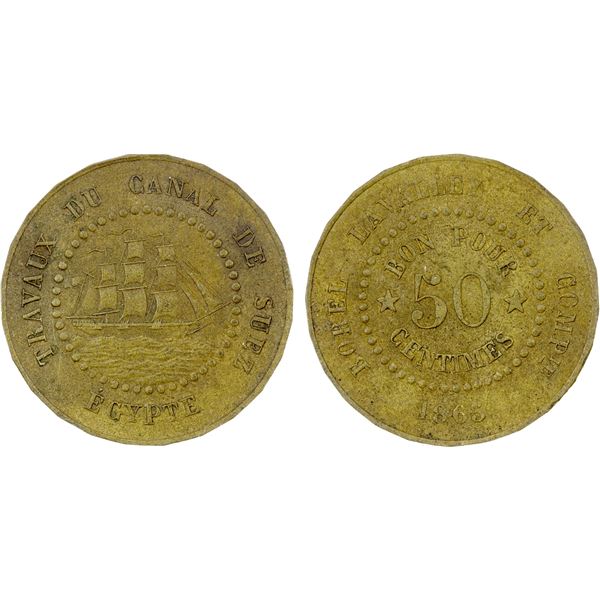 EGYPT: 50 centimes token, 1865, EF-AU