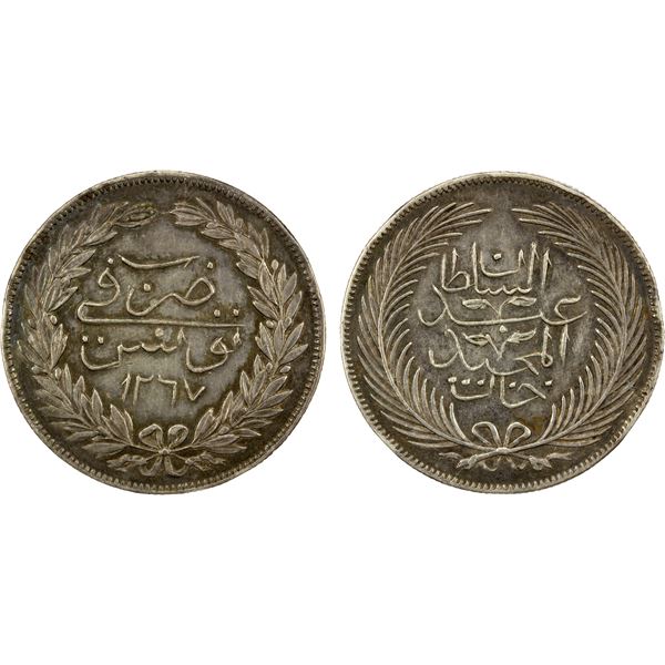 TUNIS: Abdul Mejid, 1839-1861, AR 5 piastres, AH1267, AU