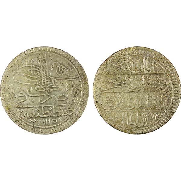 TURKEY: Ahmed III, 1703-1730, AR kurush (25.77g), Kostantiniye, AH1115, EF