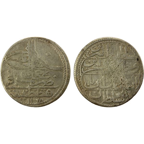 TURKEY: Osman III, 1754-1757, AR 10 para (onluk) (5.03g), Kostantiniye, AH1168, F-VF