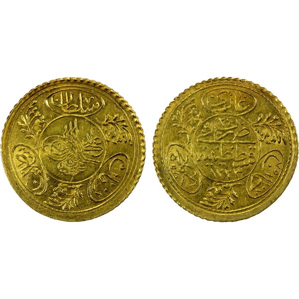 TURKEY: Mahmud II, 1808-1839, AV hayriye (1.82g), Kostantiniye, AH1223 year 24, choice AU