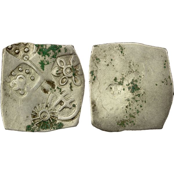 MAGADHA: Punchmarked, ca. 400 BC, AR square karshapana (3.28g), VF-EF