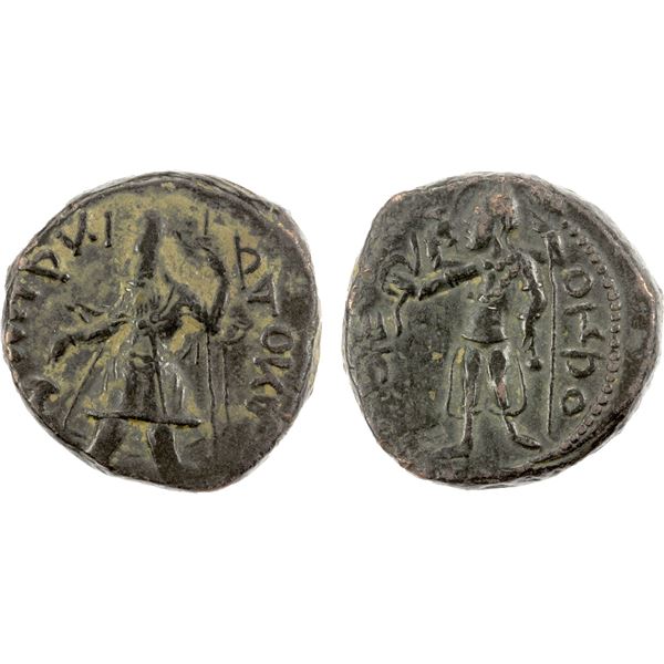 KUSHAN: Kanishka I, 127-151, AE tetradrachm (17.64g), lovely VF-EF