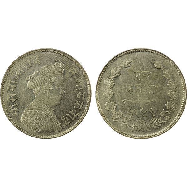 BARODA: Sayaji Rao III, 1875-1938, AR rupee, VS1949 (1892), AU