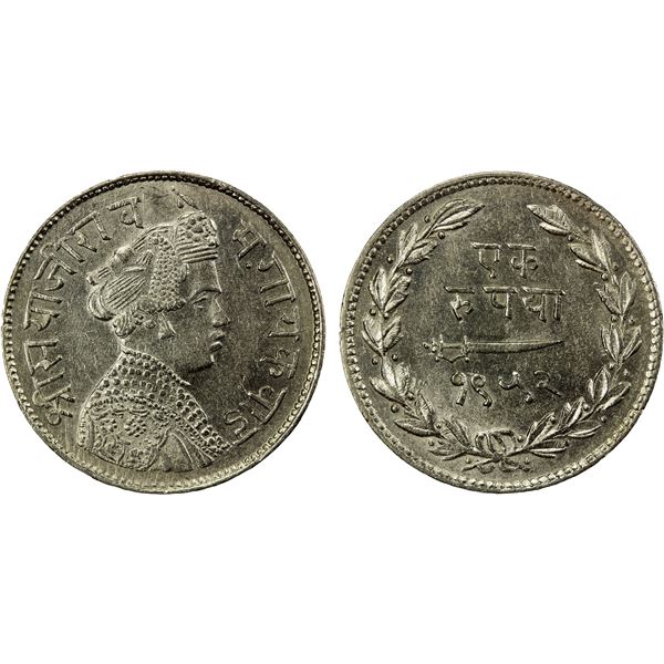 BARODA: Sayaji Rao III, 1875-1938, AR rupee, VS1952 (1895), AU