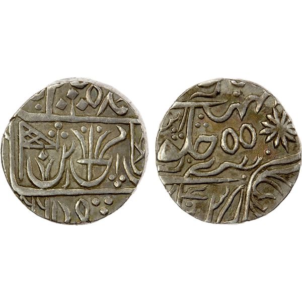GARHAKOTA: Jayaji Rao, 1843-1886, AR rupee (11.05g), year 55 (frozen), EF