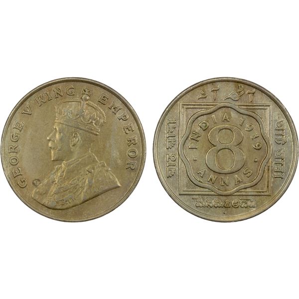 BRITISH INDIA: George V, 1910-1936, 8 annas, 1919(b), AU