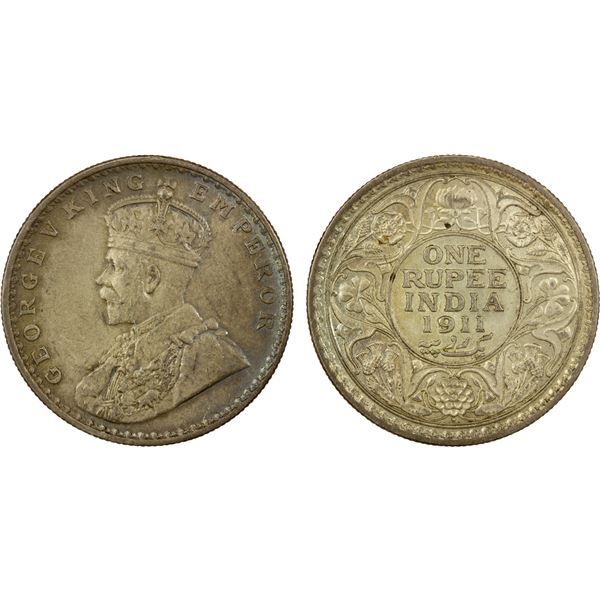 BRITISH INDIA: George V, 1910-1936, AR rupee, 1911(b), AU