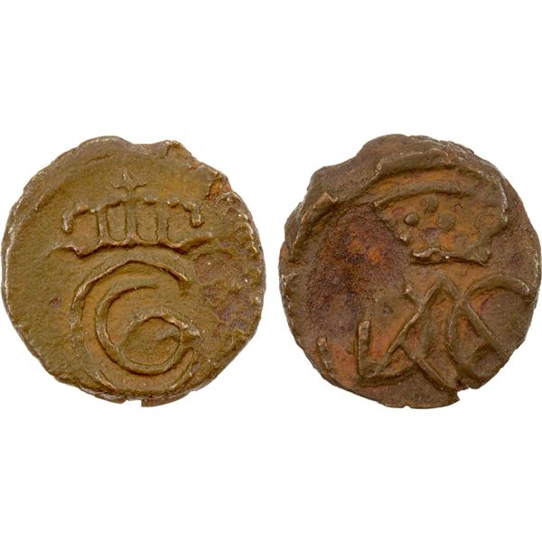 TRANQUEBAR: Christian VI, 1730-1746, AE cash (0.53g), ND (1733), VF-EF