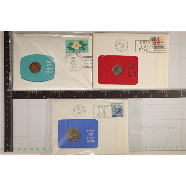 3-1ST DAY COVERS WITH 1ST DAY ISSUE COINS: 1968-S