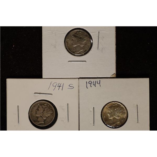 1941, 41-S & 1944 SILVER MERCURY DIMES, 1944