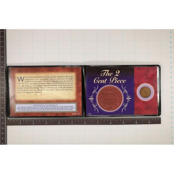 1867 US 2 CENT PIECE IN BLACK FOLIO WITH INFO CARD