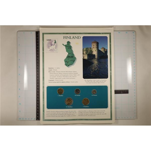 FINLAND 5 COIN BRILLIANT UNC SET ON LARGE INFO