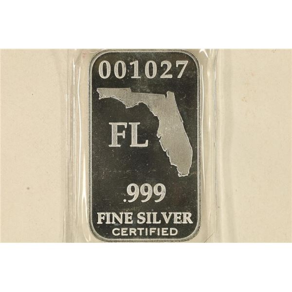 1 TROY OZ .999 FINE SILVER PF INGOT US STATE SILV.