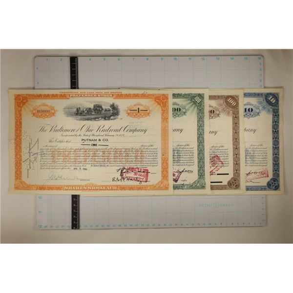 4 ASSORTED VINTAGE RAILROAD STOCK CERTIFICATES