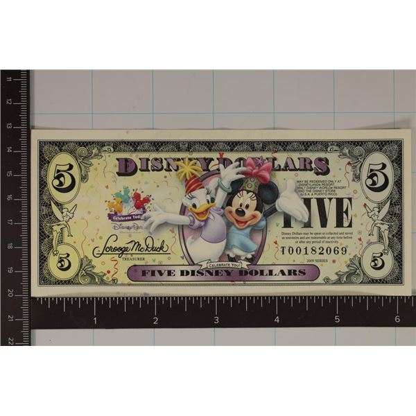 2009 DISNEY DOLLAR COLORIZED $5 CRISP UNC DAISY