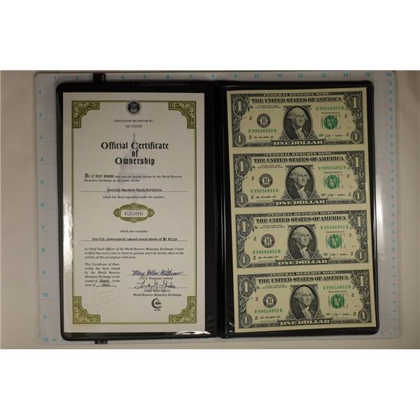 UNCUT SHEET OF 4-2009 US $1 FRN'S CRISP UNC IN