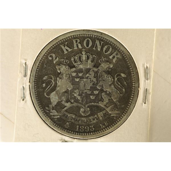 1893 SWEDEN SILVER 2 KRONOR .3858 OZ. ASW