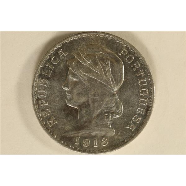 1916 PORTUGAL SILVER 1 ESCUDO BU .6711 OZ. ASW