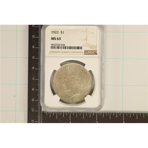 1922 PEACE SILVER DOLLAR NGC MS63