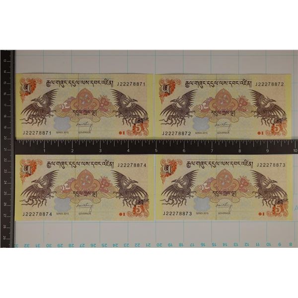 4-2015 BHUTAN CRISP UNC 5 NGULTRUM WITH