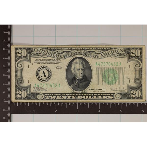 1934-C US $20 FRN GREEN SEAL