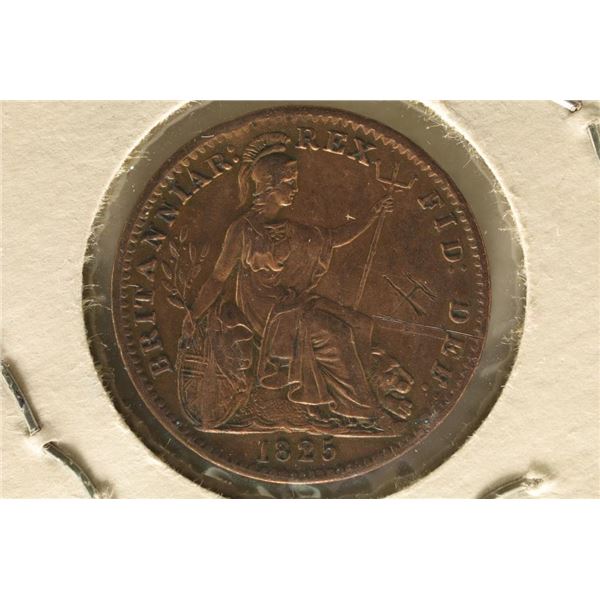 1825 GREAT BRITAIN FARTHING (EXTRA FINE) GRAFFITI