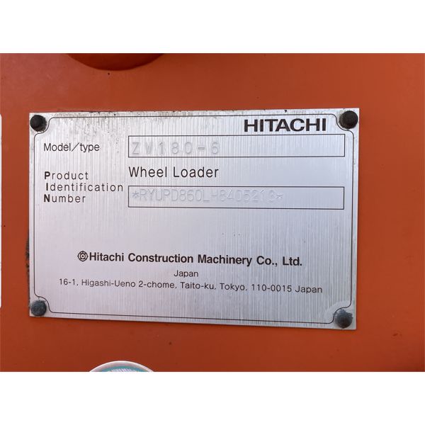 ウッチー出品 2021 HITACHI ZW180-6 Wheel Loader - J.M. Wood Auction