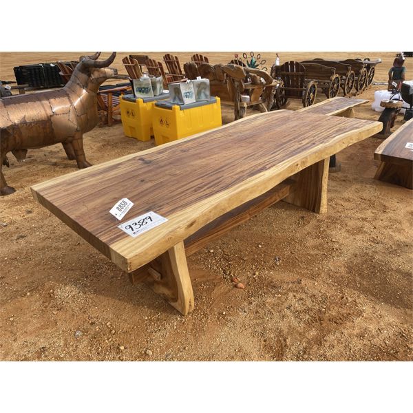 TEAK WOOD LIVE EDGE SLAB TABLE, 8 FT