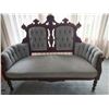 Image 1 : Vintage Wood Upholstered Loveseat - 54L x 22D x 41.5H
