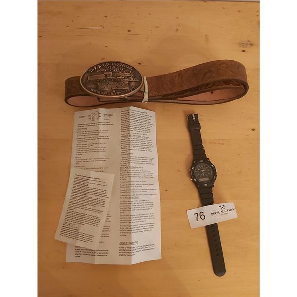 Leather Belt with Buckle (Size Unknown) & Watch (needs battery)