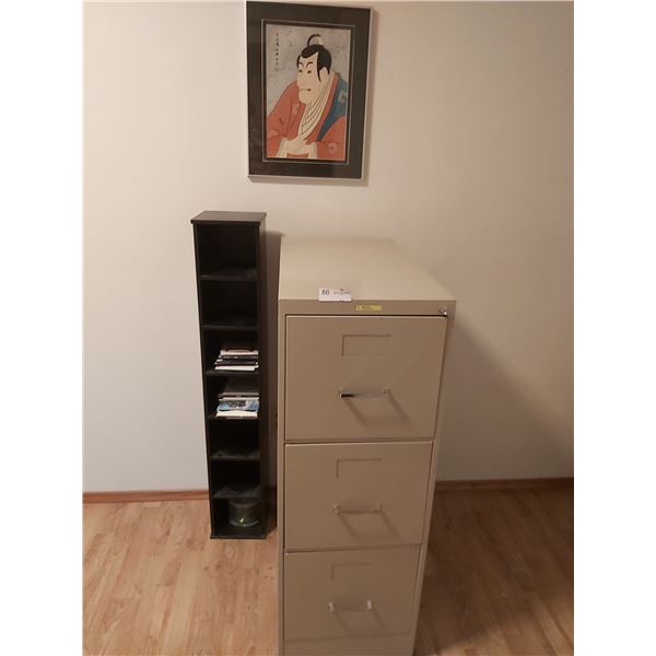 3 Drawer Metal Filing Cabinet, CD/DVD Rack & Picture