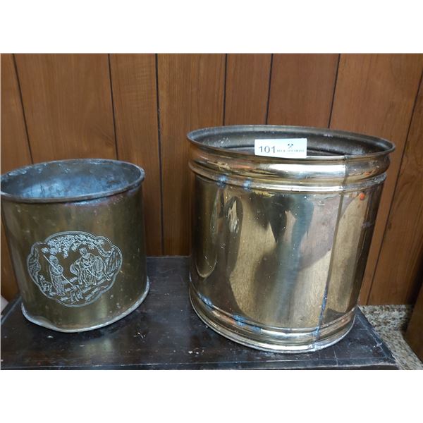 2 Brass Pots  Large on is 14 in diameter & 13 High