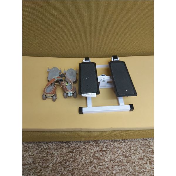 Step Excercise Machine and Vintage Pair Roller Skates (1 skate needs carriage bolt)