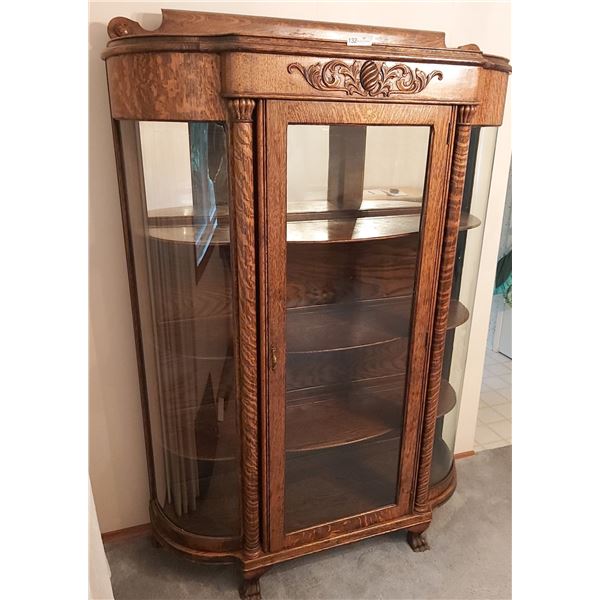 Vintage China Cabinet with Curved Glass. 50 Wide x 18 Deep x 73 High