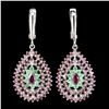 Image 1 : Natural Rhodolite Garnet & Colombian Emerald  Earrings