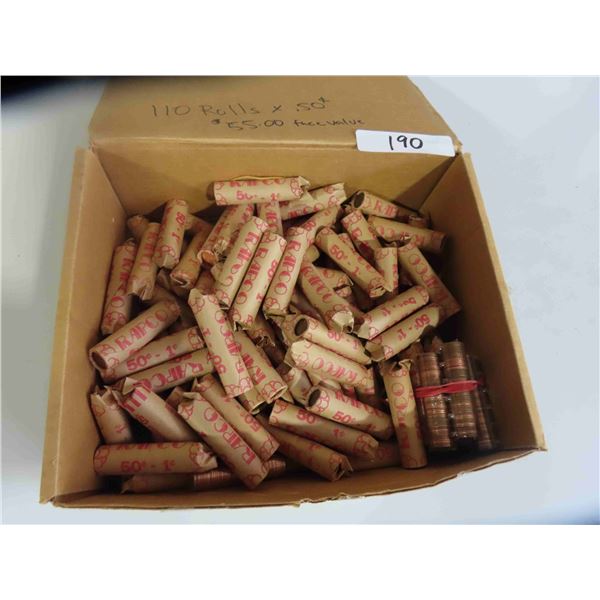 110 Rolls of Pennies $55.00 of Face Value 