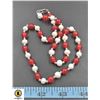 Image 1 : #216-FRESH WATER PEARL & RED  JADE NECKLACE 17"