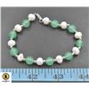 Image 1 : #207- FRESH WATER PEARL & GREEN JADE BRACELET 7.5"