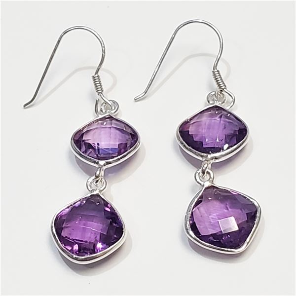 S357-148 SILVER AMETHYST(7.2CT) EARRINGS